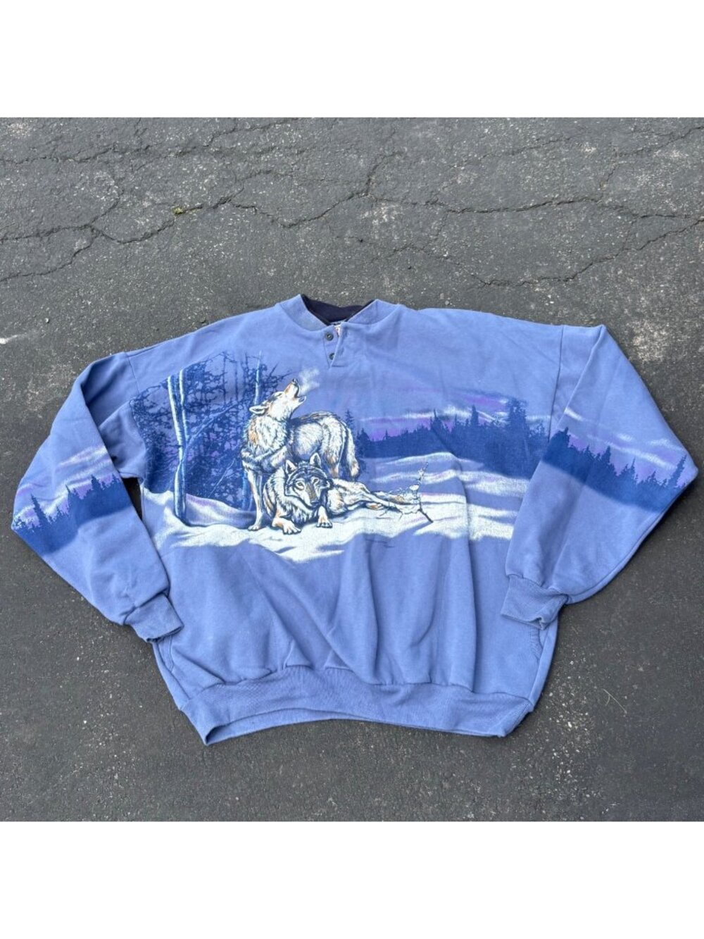 Vintage Art Unlimited Wolf Sweatshirt XXL Made USA Wildlife Graphic Blue 90s